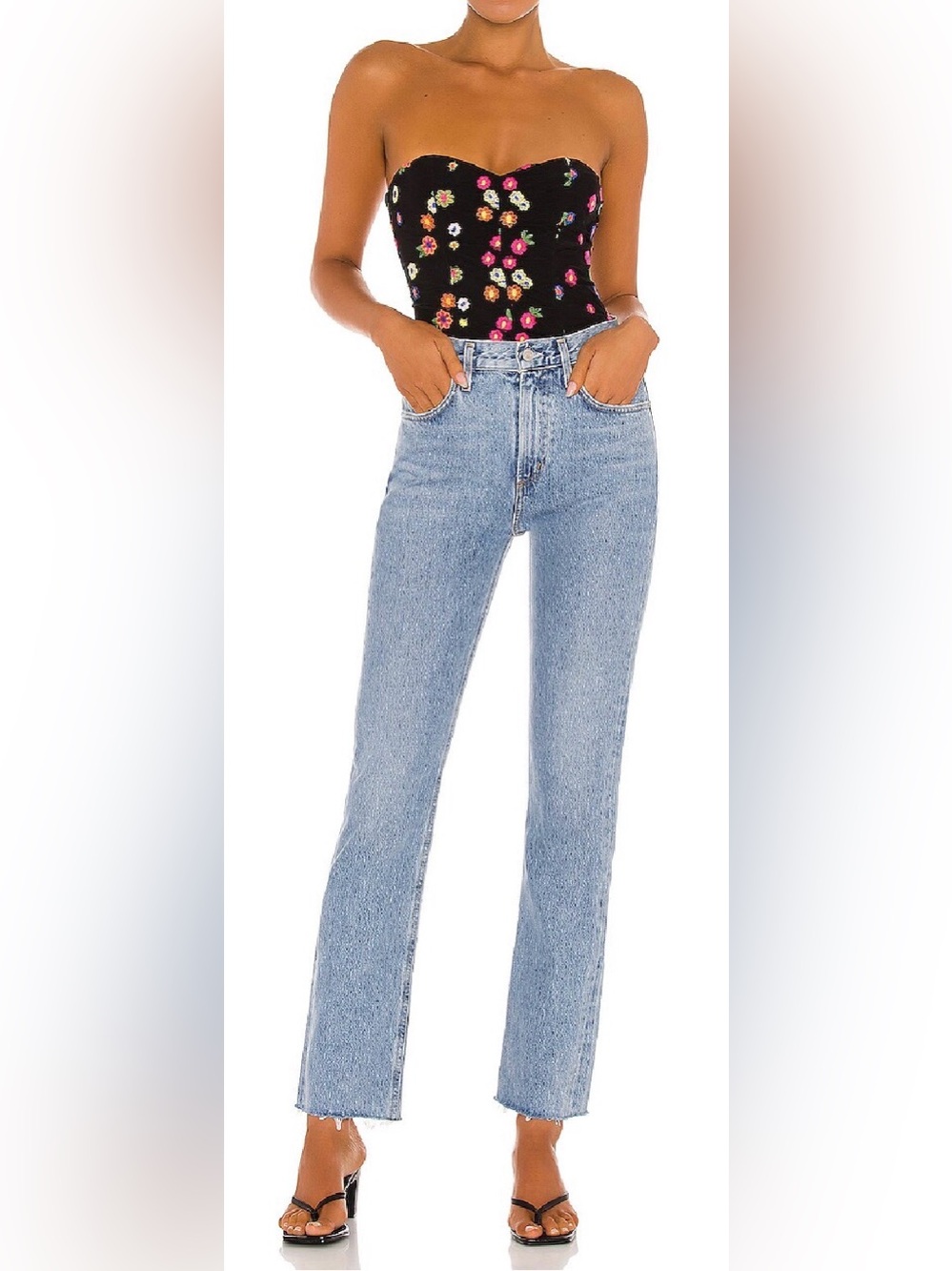 Lovers + Friends Black Floral Strapless Bodysuit